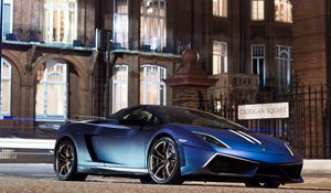 Preview wallpaper blue, sign, city, lamborghini