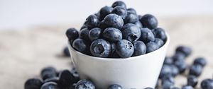 Preview wallpaper blueberries, berries, bowl, macro