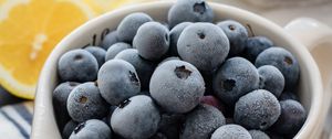 Preview wallpaper blueberries, berries, frozen, bowl