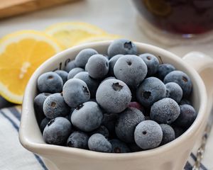 Preview wallpaper blueberries, berries, frozen, bowl