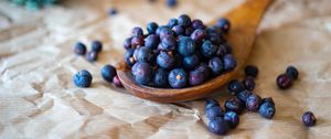 Preview wallpaper blueberries, berries, fruits, spoon, paper