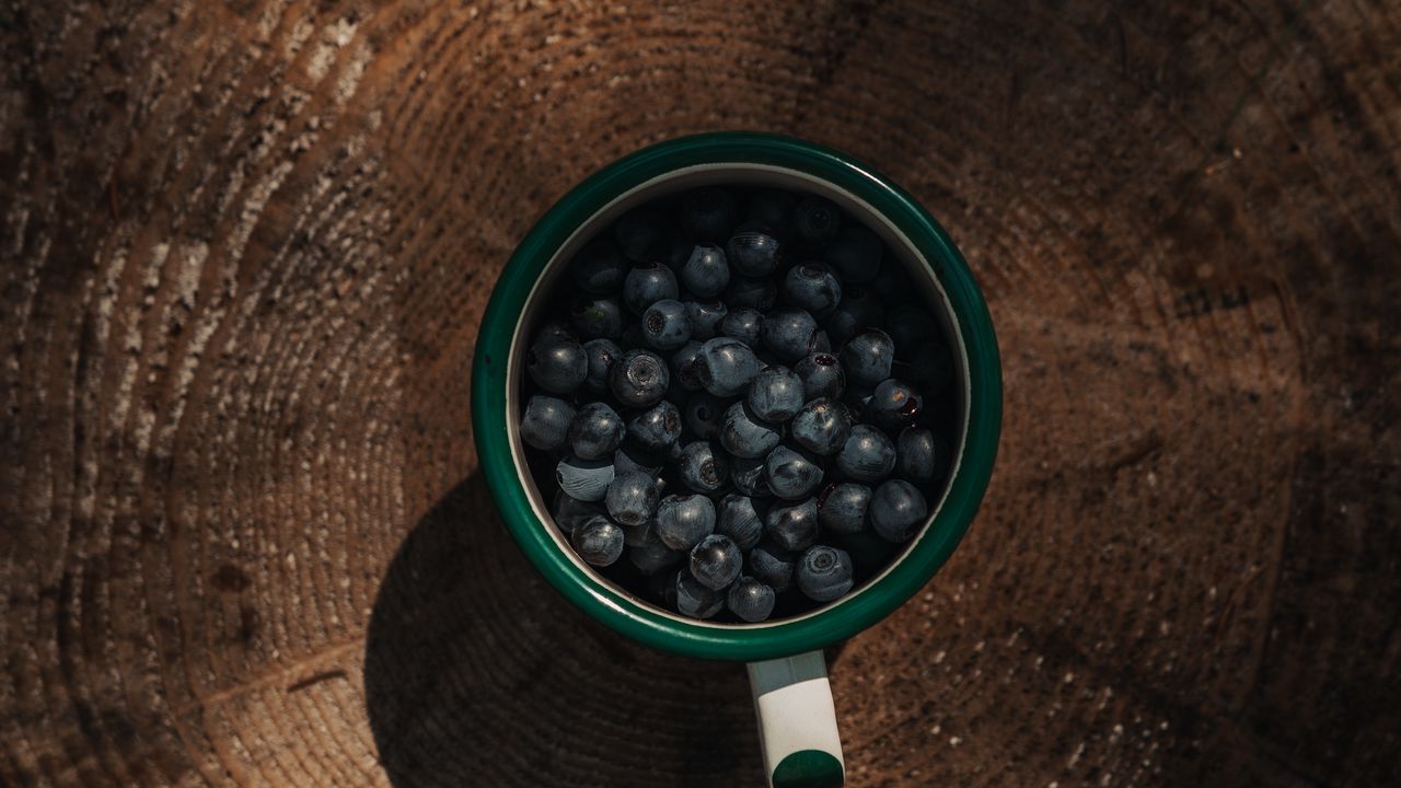 Wallpaper blueberries, berries, mug, stump