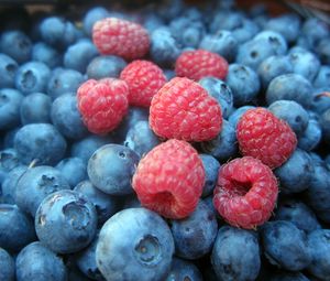 Preview wallpaper blueberries, raspberries, berries