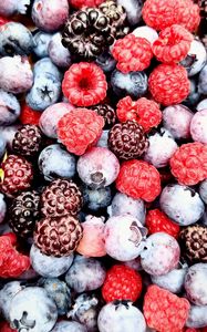 Preview wallpaper blueberries, raspberries, berries, fruits