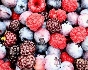 Preview wallpaper blueberries, raspberries, berries, fruits