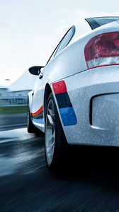 Preview wallpaper bmw 1-series m coupe, bmw, car, white, wet, rear view, speed