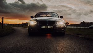 Preview wallpaper bmw 218i, bmw, car, front view, headlights, glow, road