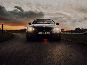 Preview wallpaper bmw 218i, bmw, car, front view, headlights, glow, road