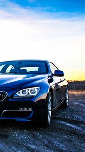 Preview wallpaper bmw 6, bmw, car, front view, sunset