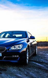 Preview wallpaper bmw 6, bmw, car, front view, sunset