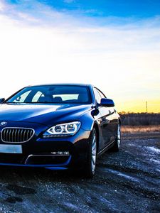 Preview wallpaper bmw 6, bmw, car, front view, sunset