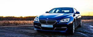 Preview wallpaper bmw 6, bmw, car, front view, sunset