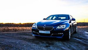 Preview wallpaper bmw 6, bmw, car, front view, sunset