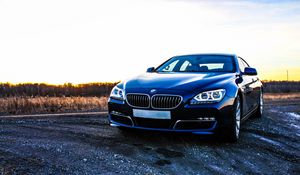 Preview wallpaper bmw 6, bmw, car, front view, sunset