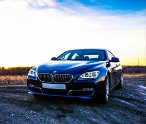 Preview wallpaper bmw 6, bmw, car, front view, sunset