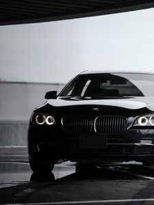 Preview wallpaper bmw 7, bmw, black, sedan, front view, premium