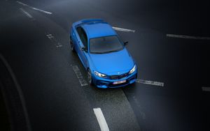 Preview wallpaper bmw, blue, auto, road, street, marking