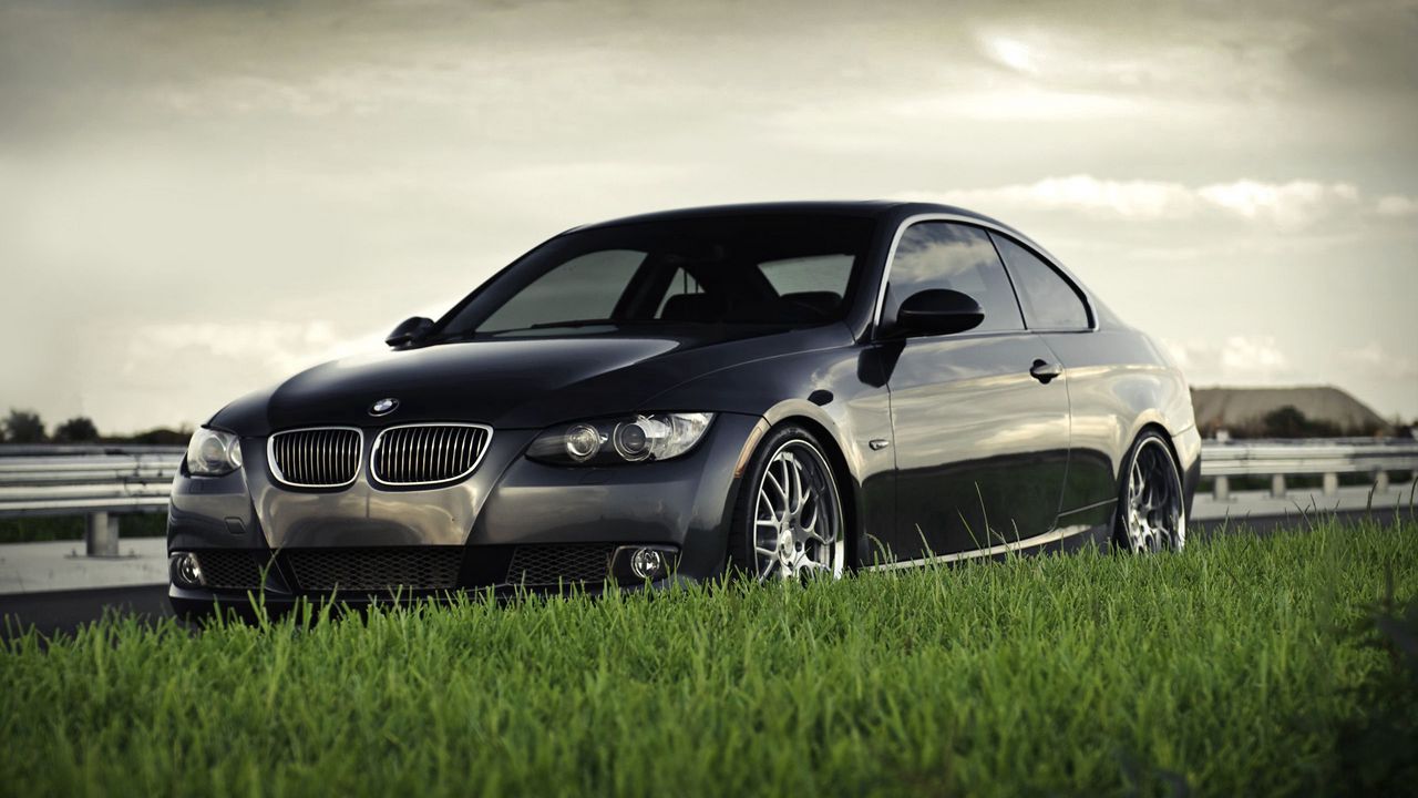 Wallpaper bmw, bmw 3 series coupe 335i coupe, lawn, grass, black