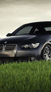 Preview wallpaper bmw, bmw 3 series coupe 335i coupe, lawn, grass, black