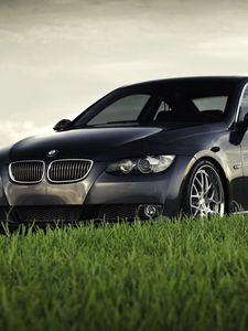 Preview wallpaper bmw, bmw 3 series coupe 335i coupe, lawn, grass, black