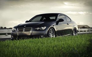 Preview wallpaper bmw, bmw 3 series coupe 335i coupe, lawn, grass, black