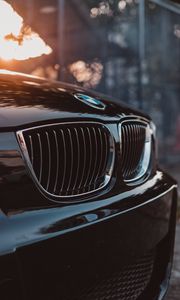 Preview wallpaper bmw, car, black, closeup