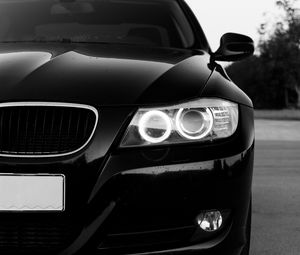 Preview wallpaper bmw, car, black, headlight, front view