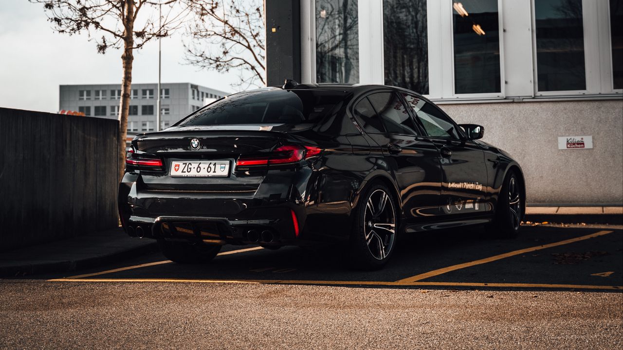 Wallpaper bmw, car, black, side view, parking