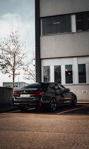 Preview wallpaper bmw, car, black, side view, parking