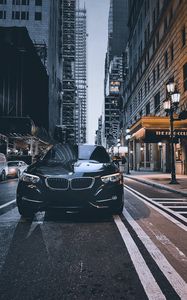 Preview wallpaper bmw, car, black, street, city