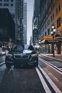 Preview wallpaper bmw, car, black, street, city