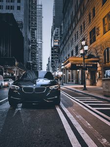 Preview wallpaper bmw, car, black, street, city