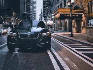 Preview wallpaper bmw, car, black, street, city