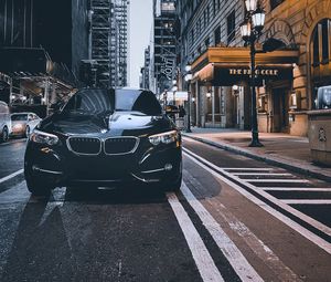 Preview wallpaper bmw, car, black, street, city