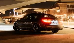 Preview wallpaper bmw, car, black, tailights, light, airplane