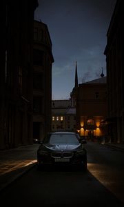 Preview wallpaper bmw, car, black, road, street, dark