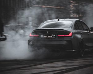 Preview wallpaper bmw, car, black, drift, smoke