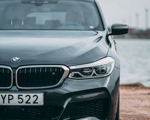Preview wallpaper bmw, car, black, front view, coast