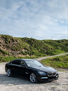 Preview wallpaper bmw, car, black, hills