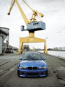 Preview wallpaper bmw, car, blue, front view, road