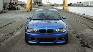 Preview wallpaper bmw, car, blue, front view, road