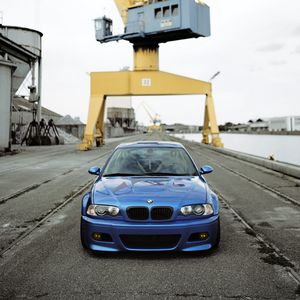 Preview wallpaper bmw, car, blue, front view, road