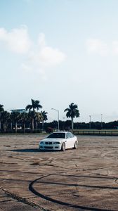 Preview wallpaper bmw, car, drift, palm trees