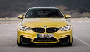 Preview wallpaper bmw, car, front view, yellow