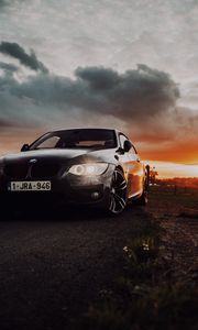 Preview wallpaper bmw, car, front view, headlights, glow, black