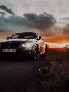 Preview wallpaper bmw, car, front view, headlights, glow, black