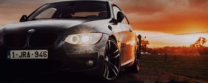 Preview wallpaper bmw, car, front view, headlights, glow, black