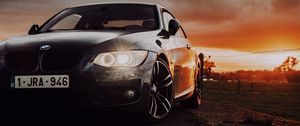 Preview wallpaper bmw, car, front view, headlights, glow, black