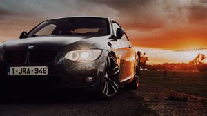 Preview wallpaper bmw, car, front view, headlights, glow, black