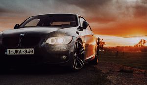 Preview wallpaper bmw, car, front view, headlights, glow, black